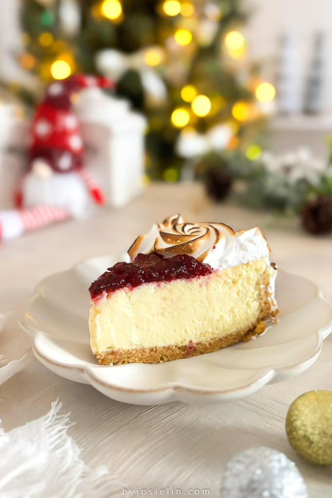cheesecake with meringue and cranberry