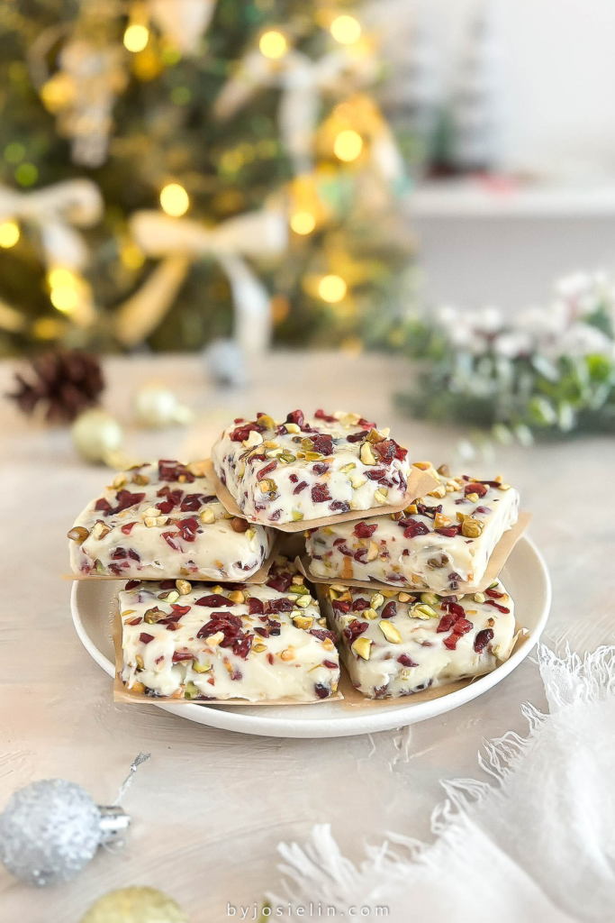 Christmas white chocolate fudge