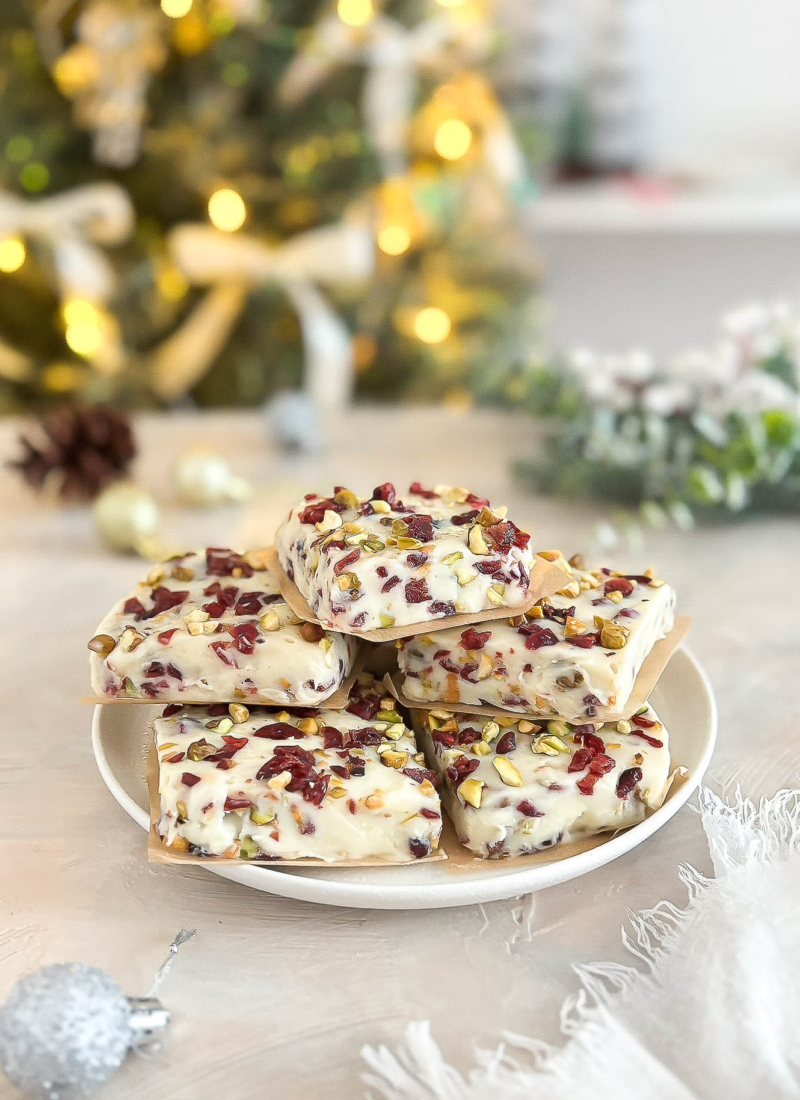 Cranberry Pistachio White Chocolate Fudge